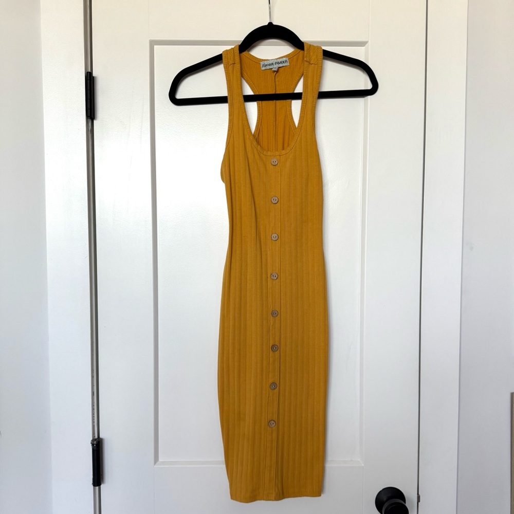 Almost Famous Yellow Ribbed Midi Dress